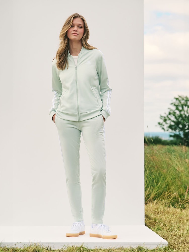 adidas Green 3 Stripe Essentials Tracksuit - Image 1 of 8