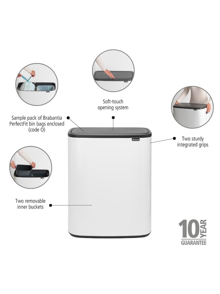 Brabantia White Bo Touch Double 30L Bin - Image 6 of 6