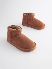 Tan Brown Suede Warm Lined Ankle Slipper Boots - Image 1 of 5