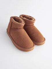 Tan Brown Suede Warm Lined Ankle Slipper Boots - Image 3 of 5