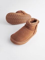 Tan Brown Suede Warm Lined Ankle Slipper Boots - Image 4 of 5