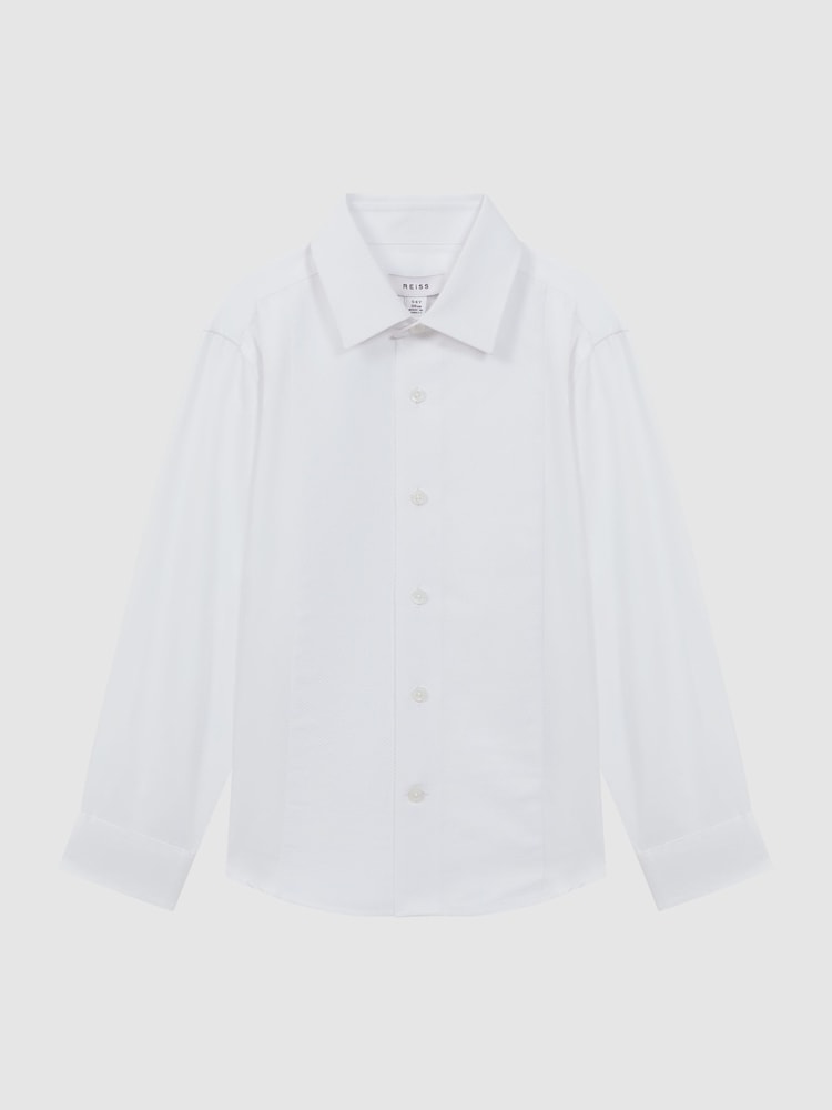 Reiss White Marcel 9-14 yrs Slim Fit Textured Bib Dinner Shirt - Image 2 of 5 Reiss White Marcel 9-14 yrs Slim Fit Textured Bib Dinner Shirt - Image 2 of 5