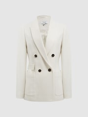Reiss White Larsson Double Breasted Twill Blazer - Image 2 of 6