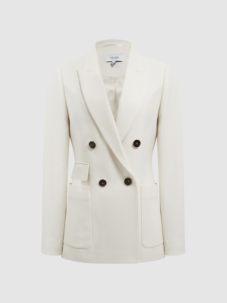 Reiss White Larsson Double Breasted Twill Blazer - Image 2 of 6