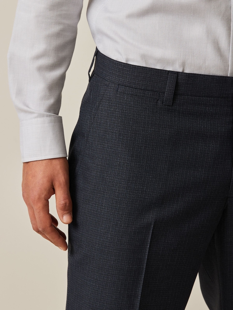Navy Blue Regular Fit Textured Smart Trousers - Image 4 of 9