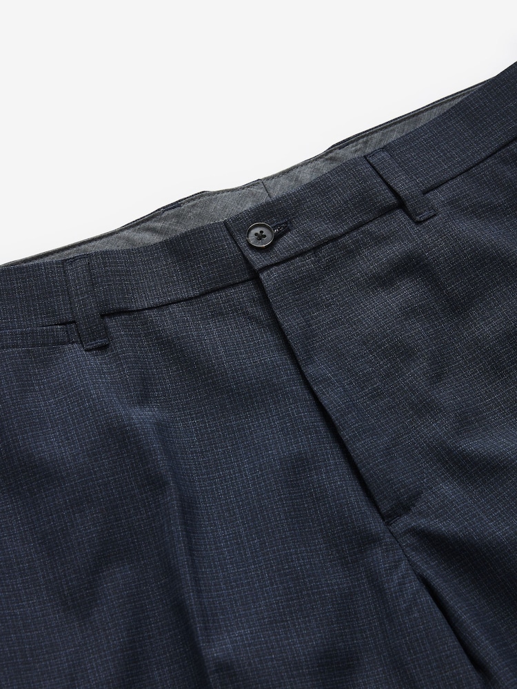 Navy Blue Regular Fit Textured Smart Trousers - Image 6 of 9