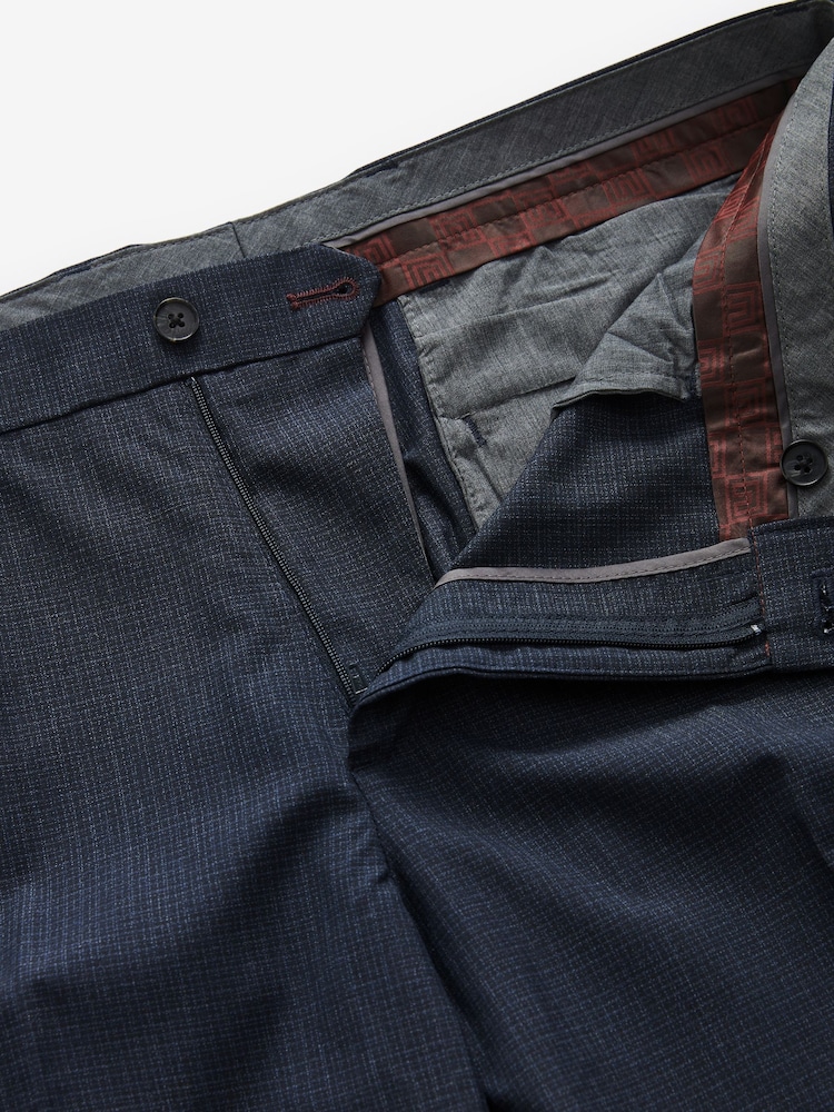 Navy Blue Regular Fit Textured Smart Trousers - Image 7 of 9