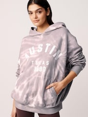 Purpuriu cu model grafic tie dye city - Hanorac lung prespălat cu croi lejer Larg - Imaginea 1 din 1