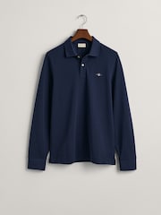 GANT Evening Blue Regular Fit 100% Cotton Shield Long Sleeve Polo Shirt - Image 4 of 4
