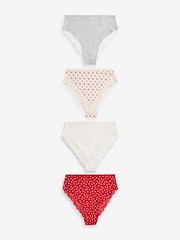 Cream/Grey/Red High Rise High Leg Cotton and Lace Knickers 4 Pack - Image 5 of 9