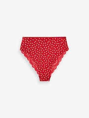 Cream/Grey/Red High Rise High Leg Cotton and Lace Knickers 4 Pack - Image 6 of 9
