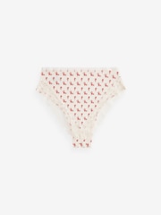 Cream/Grey/Red High Rise High Leg Cotton and Lace Knickers 4 Pack - Image 7 of 9
