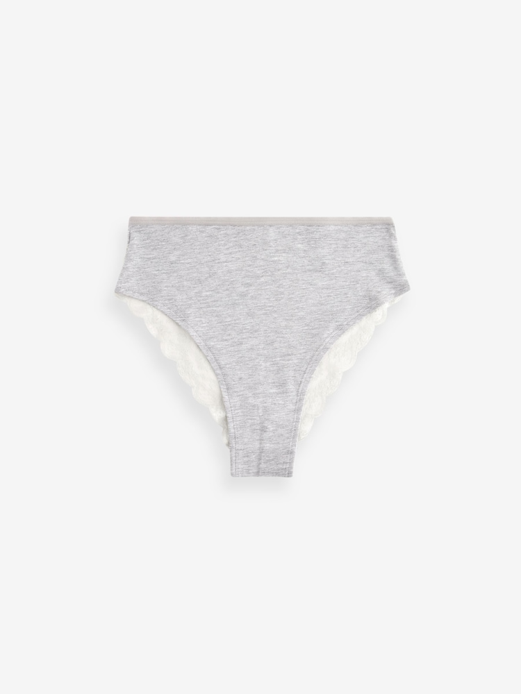 Cream/Grey/Red High Rise High Leg Cotton and Lace Knickers 4 Pack - Image 9 of 9