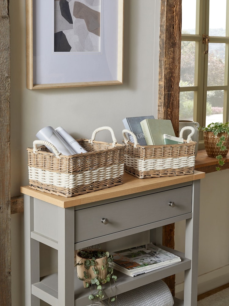 Natural Wicker and Rope Malvern Set of 2 Baskets Storage - Image 1 of 7 Natural Wicker and Rope Malvern Set of 2 Baskets Storage - Image 1 of 7