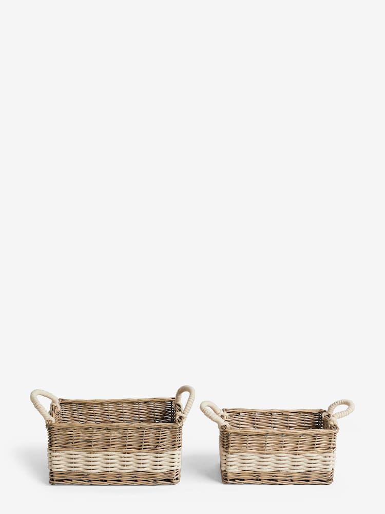 Natural Wicker and Rope Malvern Set of 2 Baskets Storage - Image 7 of 7 Natural Wicker and Rope Malvern Set of 2 Baskets Storage - Image 7 of 7