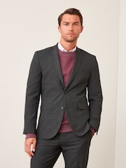 Charcoal Grey Tailored Wool Mix Textured Suit Jacket - Image 1 of 10