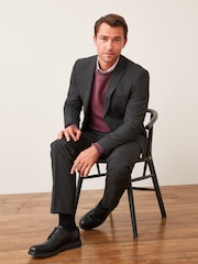 Charcoal Grey Tailored Wool Mix Textured Suit Jacket - Image 4 of 10