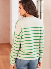 Beige/Grün - Rundhals-Sweatshirt mit eleganten Streifen - Bild 3 von 6