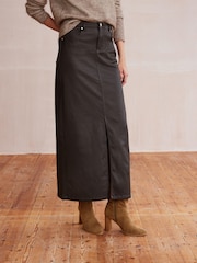 Chocolate Brown Coated Denim Maxi Skirt - Image 3 of 7