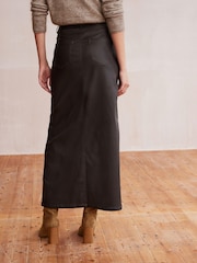Chocolate Brown Coated Denim Maxi Skirt - Image 4 of 7