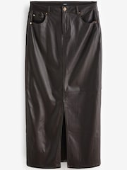 Chocolate Brown Coated Denim Maxi Skirt - Image 6 of 7