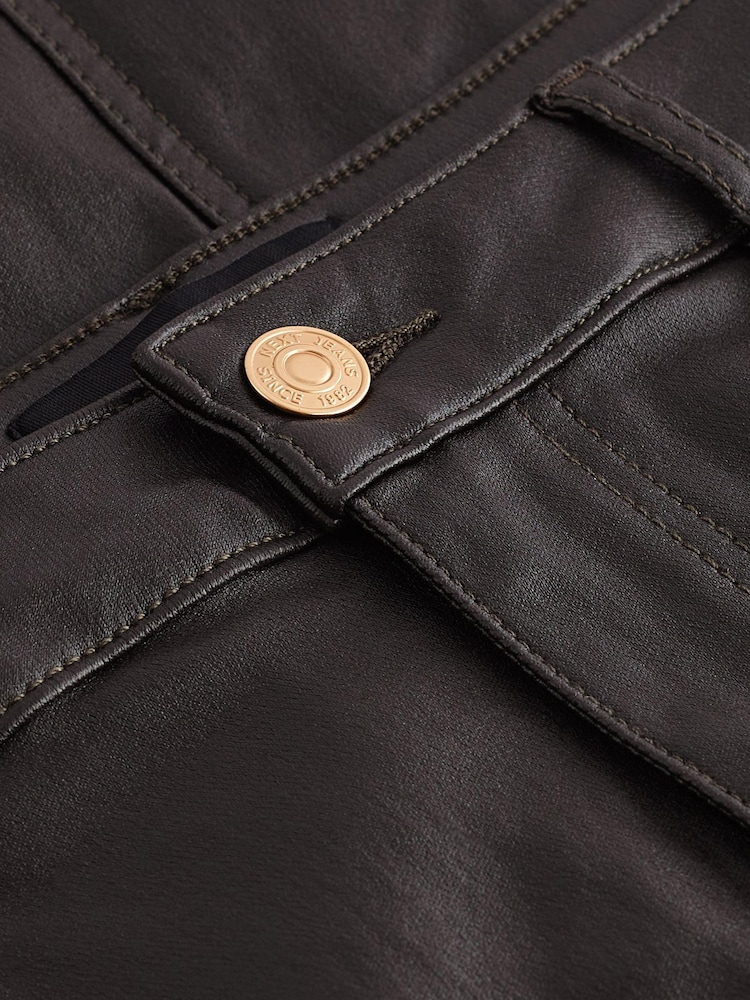 Chocolate Brown Coated Denim Maxi Skirt - Image 7 of 7