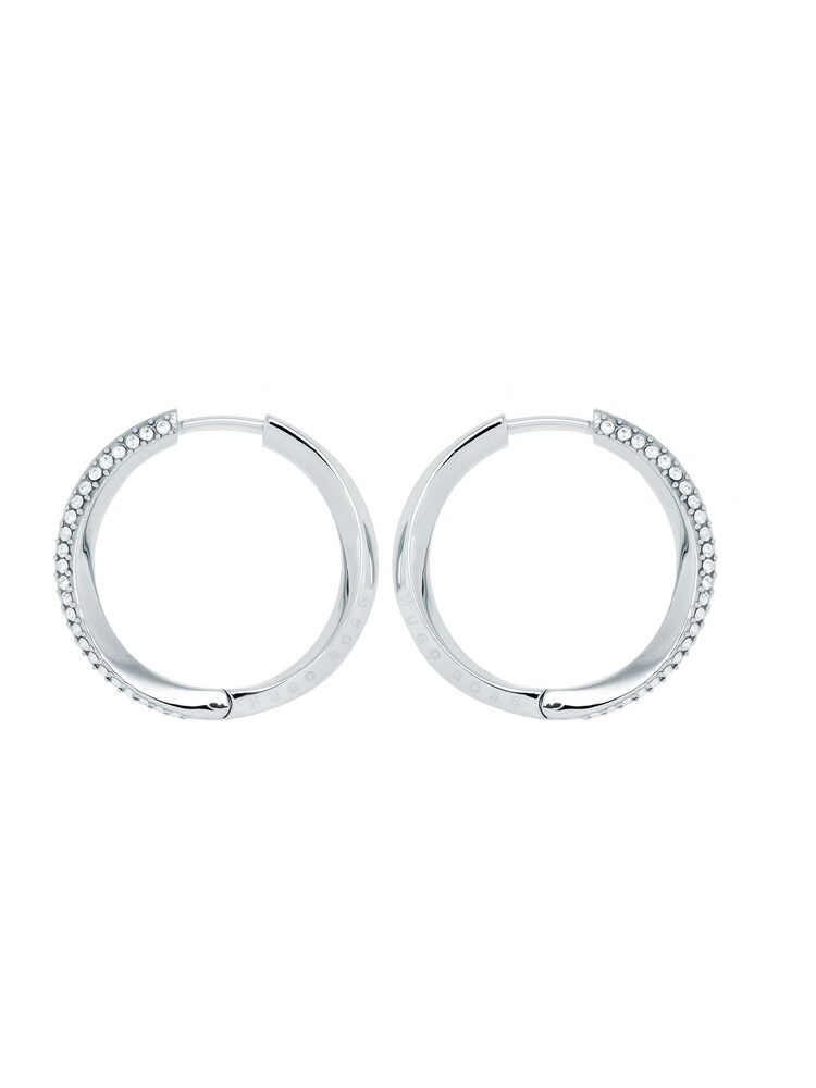 BOSS Silver Signature Stainless Steel Hoop Earrings - Image 1 of 3