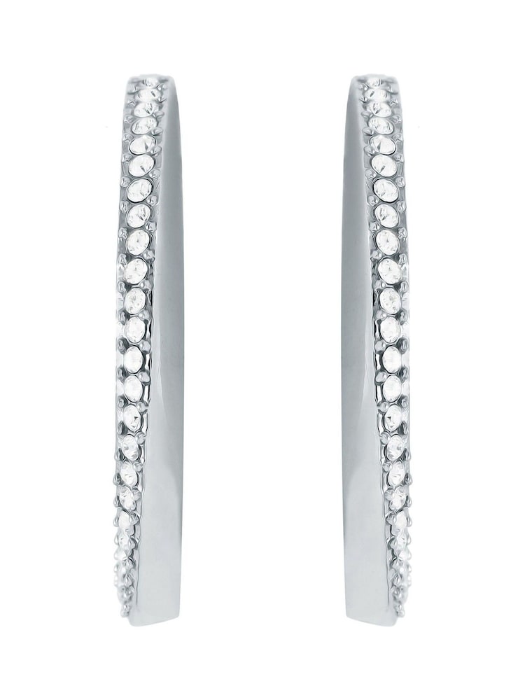 BOSS Silver Signature Stainless Steel Hoop Earrings - Image 3 of 3