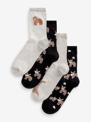 Black/Grey/White Hamish the Highland Cow Ankle Socks 4 Pack - Image 1 of 5