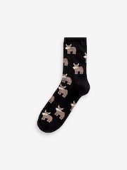 Black/Grey/White Hamish the Highland Cow Ankle Socks 4 Pack - Image 2 of 5