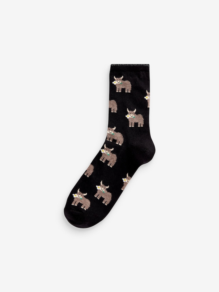 Black/Grey/White Hamish the Highland Cow Ankle Socks 4 Pack - Image 2 of 5 Black/Grey/White Hamish the Highland Cow Ankle Socks 4 Pack - Image 2 of 5