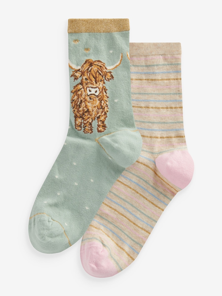 وردي/أزرق - حزمة جوارب بتصميم بقرة المرتفعات بطول الكاحل من Hamish 2 - صورة 1 من 3