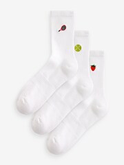 Tennis Embroidered Motif Cushion Sole Ribbed Sport Ankle Socks 3 Pack With Arch Support - Image 1 of 2