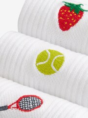 Tennis Embroidered Motif Cushion Sole Ribbed Sport Ankle Socks 3 Pack With Arch Support - Image 2 of 2