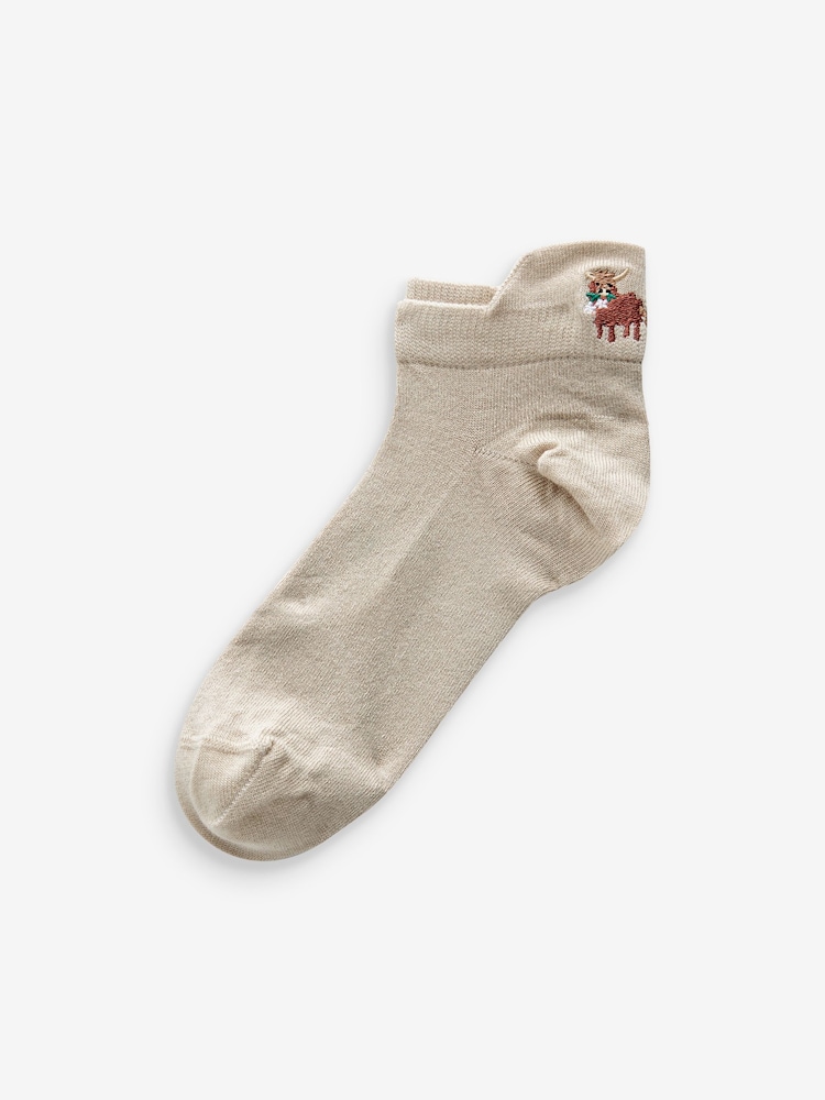 Neutral / Hamish the Highland Cow Embroidered Motif Trainers Socks 4 Pack - Image 6 of 6 Neutral / Hamish the Highland Cow Embroidered Motif Trainers Socks 4 Pack - Image 6 of 6