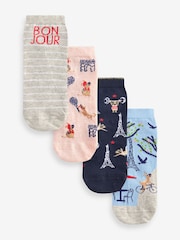 Pink/Grey/Blue Sports Dogs In Paris Trainer Socks 4 Pack - Image 1 of 5
