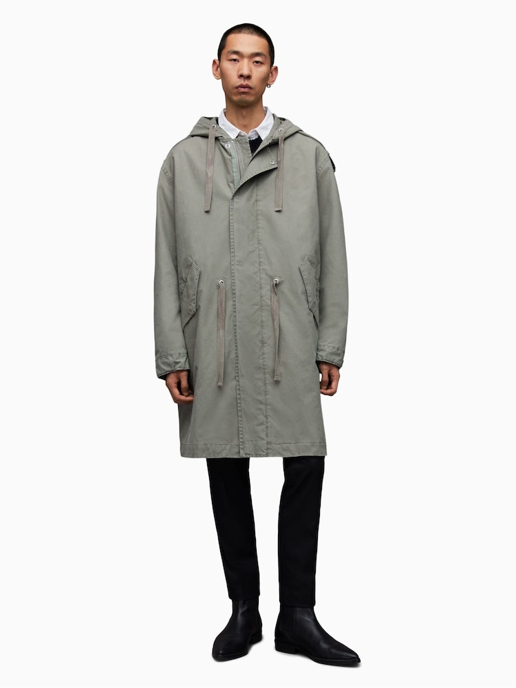 AllSaints Grey Comiso Parka Coat Jacket - Image 1 of 8