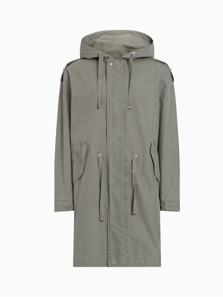 AllSaints Grey Comiso Parka Coat Jacket - Image 8 of 8