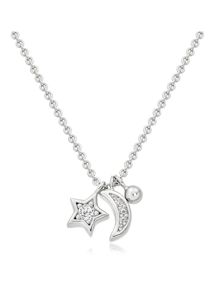 Beaverbrooks Sterling Silver Cubic Zirconia Moon And Star Necklace - Image 1 of 3