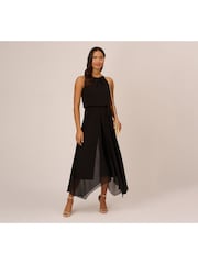 Adrianna Papell Jersey And Chiffon Black Jumpsuit - Image 3 of 6