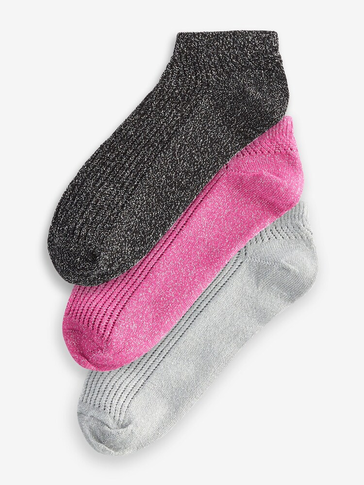 Pink/Black/Silver Sparkle Pellerine Trainers Socks 3 Pack - Image 1 of 4
