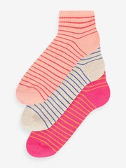 Pink/Peach/Grey Cushion Sole Ribbed Sport Trainer Socks 3 Pack With Arch Support - Image 1 of 4