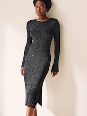 Black Rochelle Humes Sparkle Long Sleeve Midi Dress - Image 5 of 10