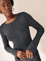 Black Rochelle Humes Sparkle Long Sleeve Midi Dress - Image 7 of 10