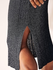 Black Rochelle Humes Sparkle Long Sleeve Midi Dress - Image 8 of 10