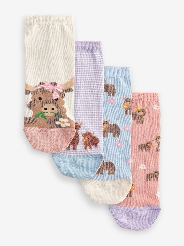 Rosa/Violette Hamish die Hochlandkuh - Sneakersocken im 4-er-Pack - Bild 1 von 5 Rosa/Violette Hamish die Hochlandkuh - Sneakersocken im 4-er-Pack - Bild 1 von 5