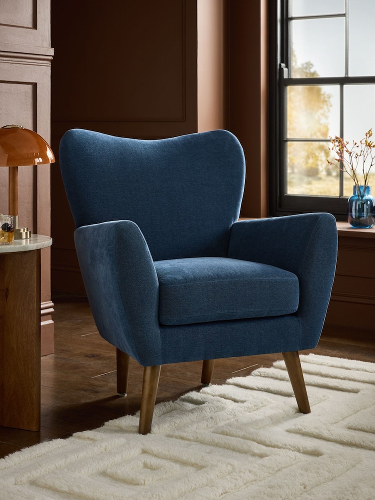 Soft Twill Navy Blue Wilson Highback Armchair - Image 1 of 6