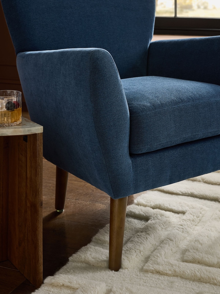 Soft Twill Navy Blue Wilson Highback Armchair - Image 2 of 6