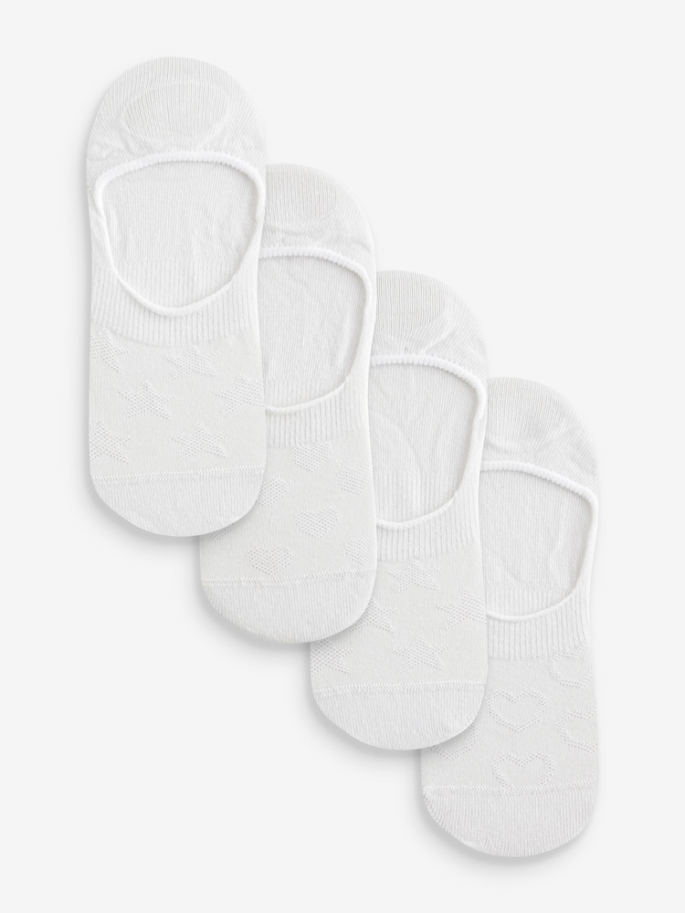 White Heart/Star Textured Low Cut Invsible Trainer Socks 4 Pack - Image 1 of 5
