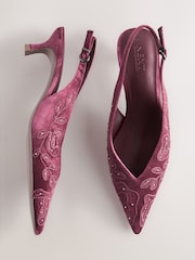 Mauve Purple Forever Comfort® Velvet Embroidered Slingback Heels - Image 1 of 10